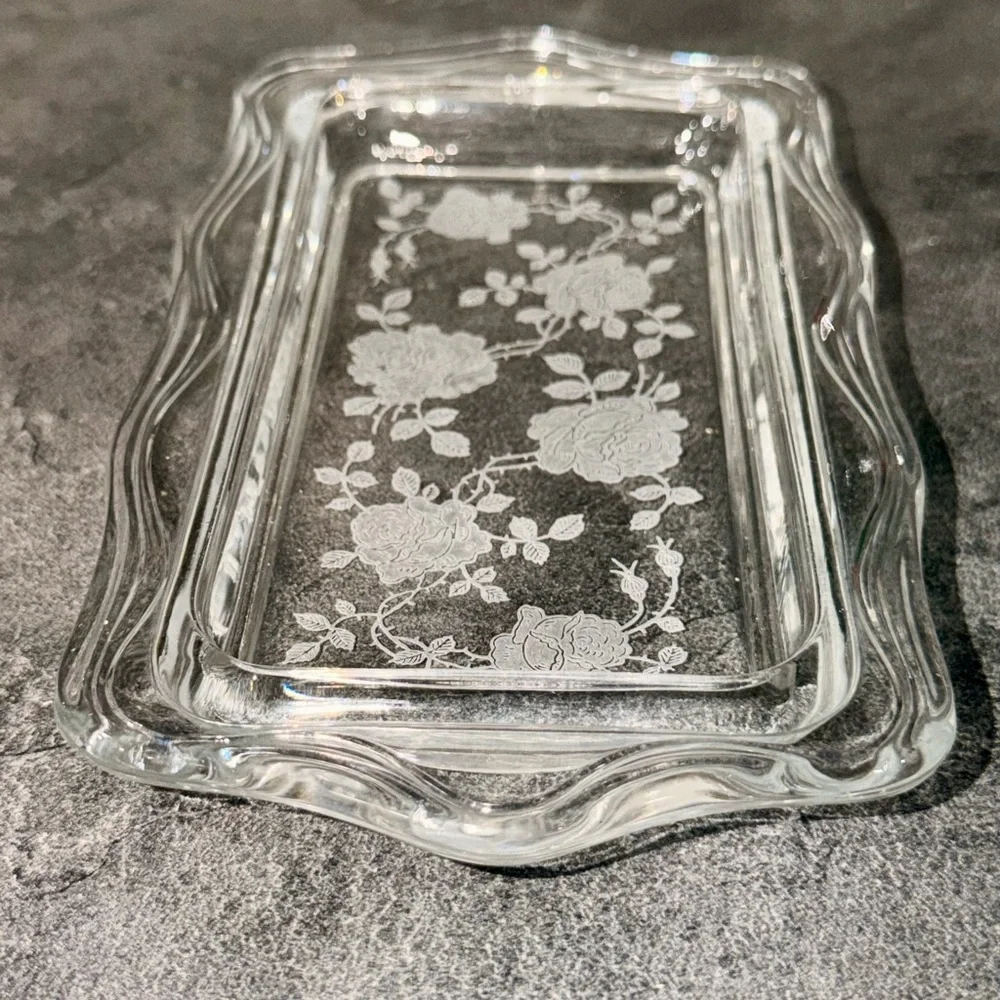 Fostoria Glass Etches Roses Butter Dish